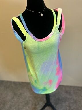 7th Ray Neon Pastel Tie-Dye Double Strap Tank Top-NWOT